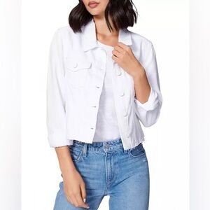 White Cotton Denim Jacket Frayed Hem Cropped Paige Vivienne Size Medium
